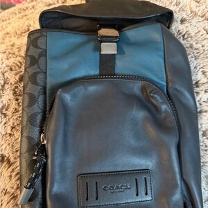 Coach Men's Black and Blue Leather Bag